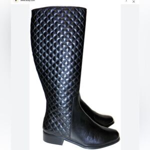 $295 Vaneli "radio Riding" Black Flat Quilted Leather Boot 9 S